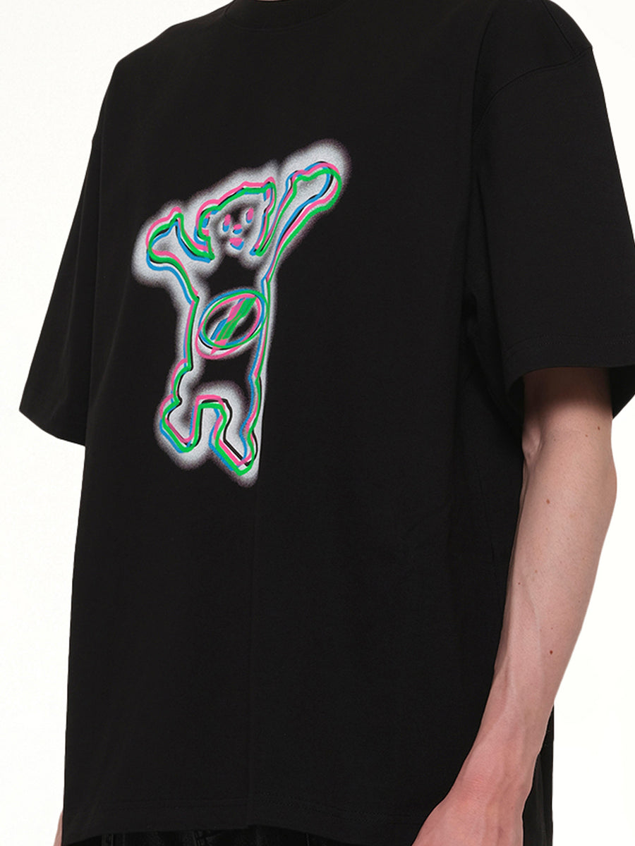 Colourful Teddy Print T-Shirt in Black