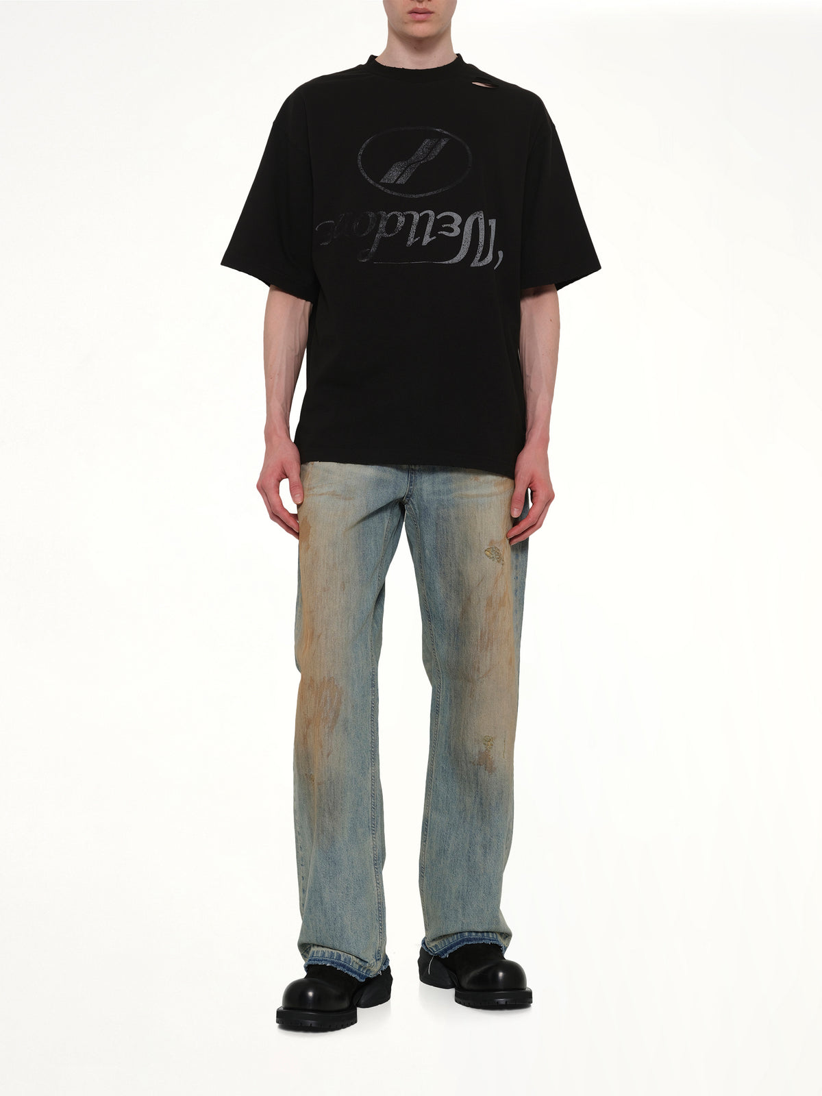 Destroyed Reverse Logo T-Shirt in Black