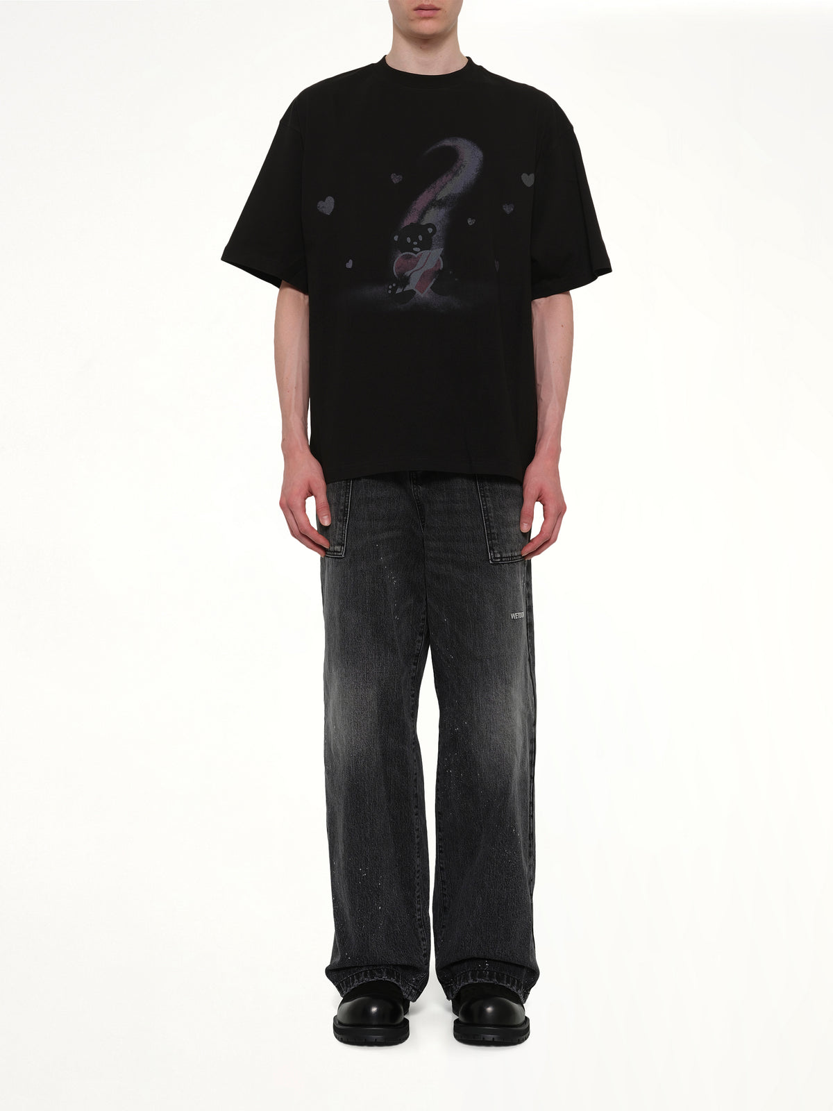Teddy Bear Print T-Shirt in Black