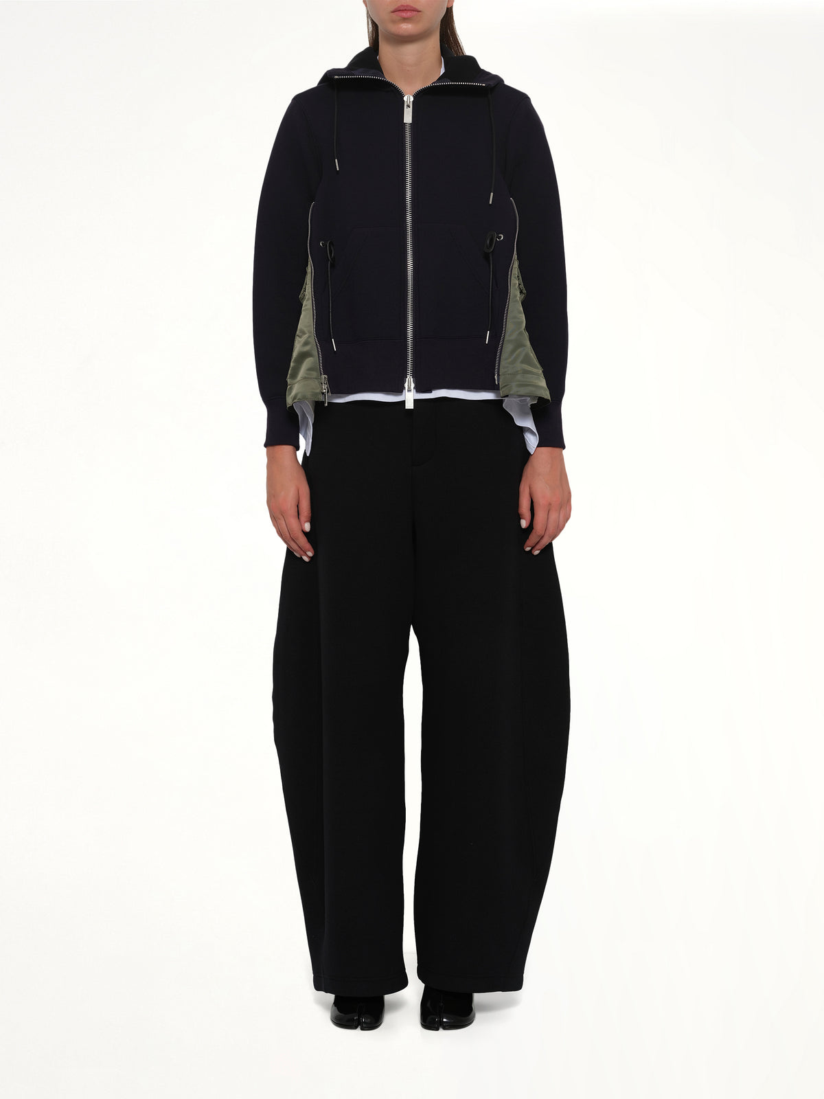 Sponge Sweat x Nylon Twill Hoodie in Navy/Khaki