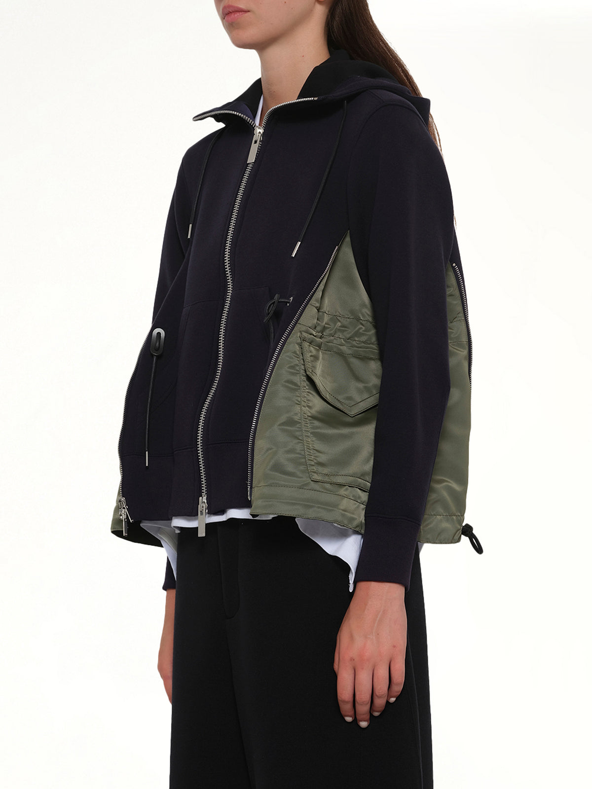 Sponge Sweat x Nylon Twill Hoodie in Navy/Khaki