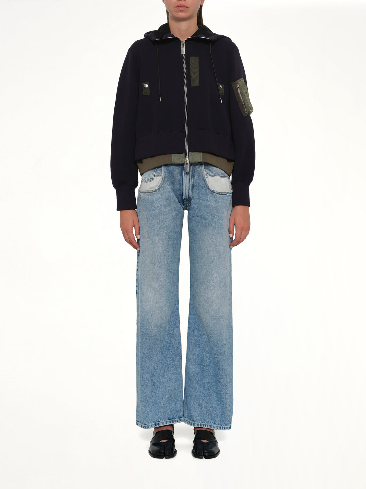 Sponge Sweat x Nylon Twill Small Hoodie in Navy/Khaki
