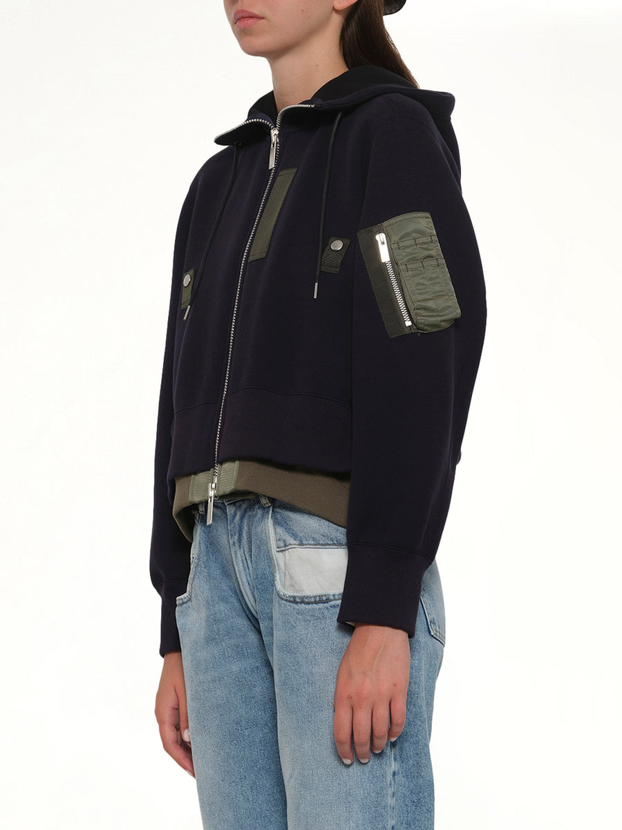 Sponge Sweat x Nylon Twill Small Hoodie in Navy/Khaki