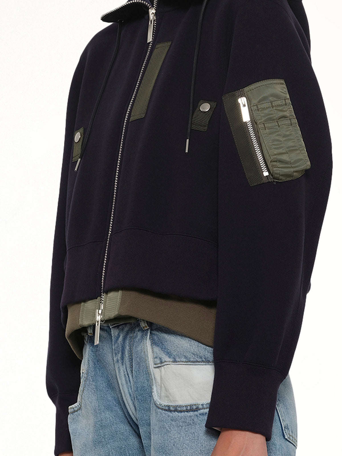 Sponge Sweat x Nylon Twill Small Hoodie in Navy/Khaki
