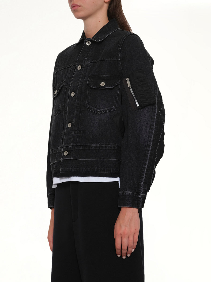 Denim x Nylon Twill Jacket in Black