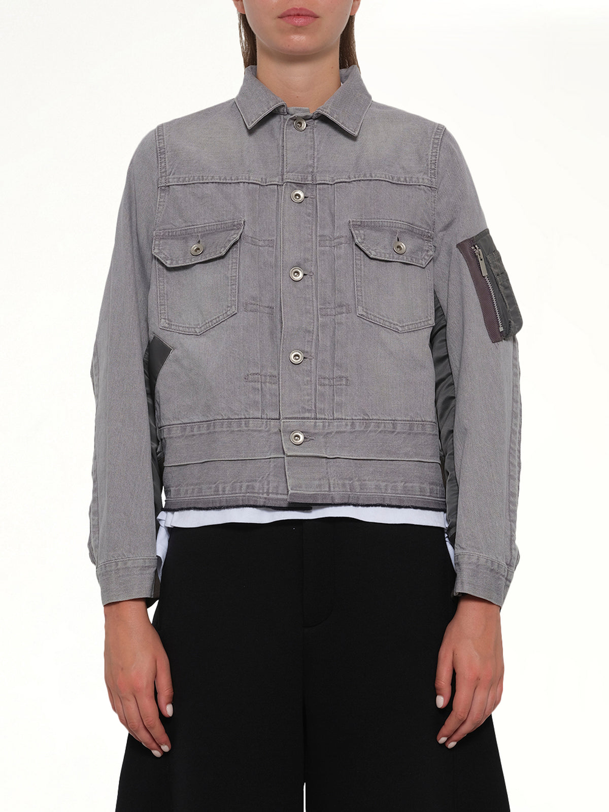 Denim x Nylon Twill Jacket in Gray