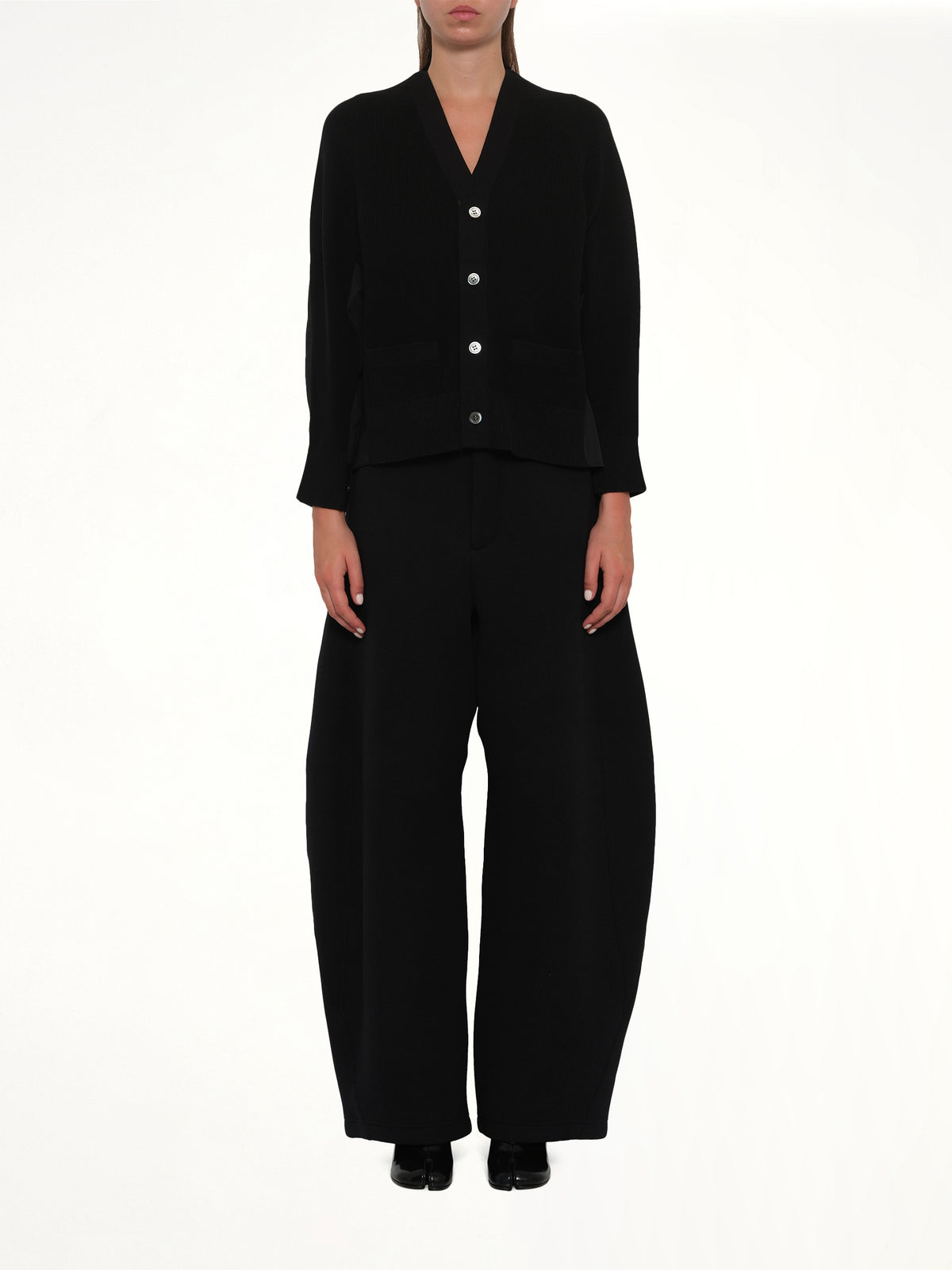 Cotton Knit x Cotton Poplin Cardigan in Black