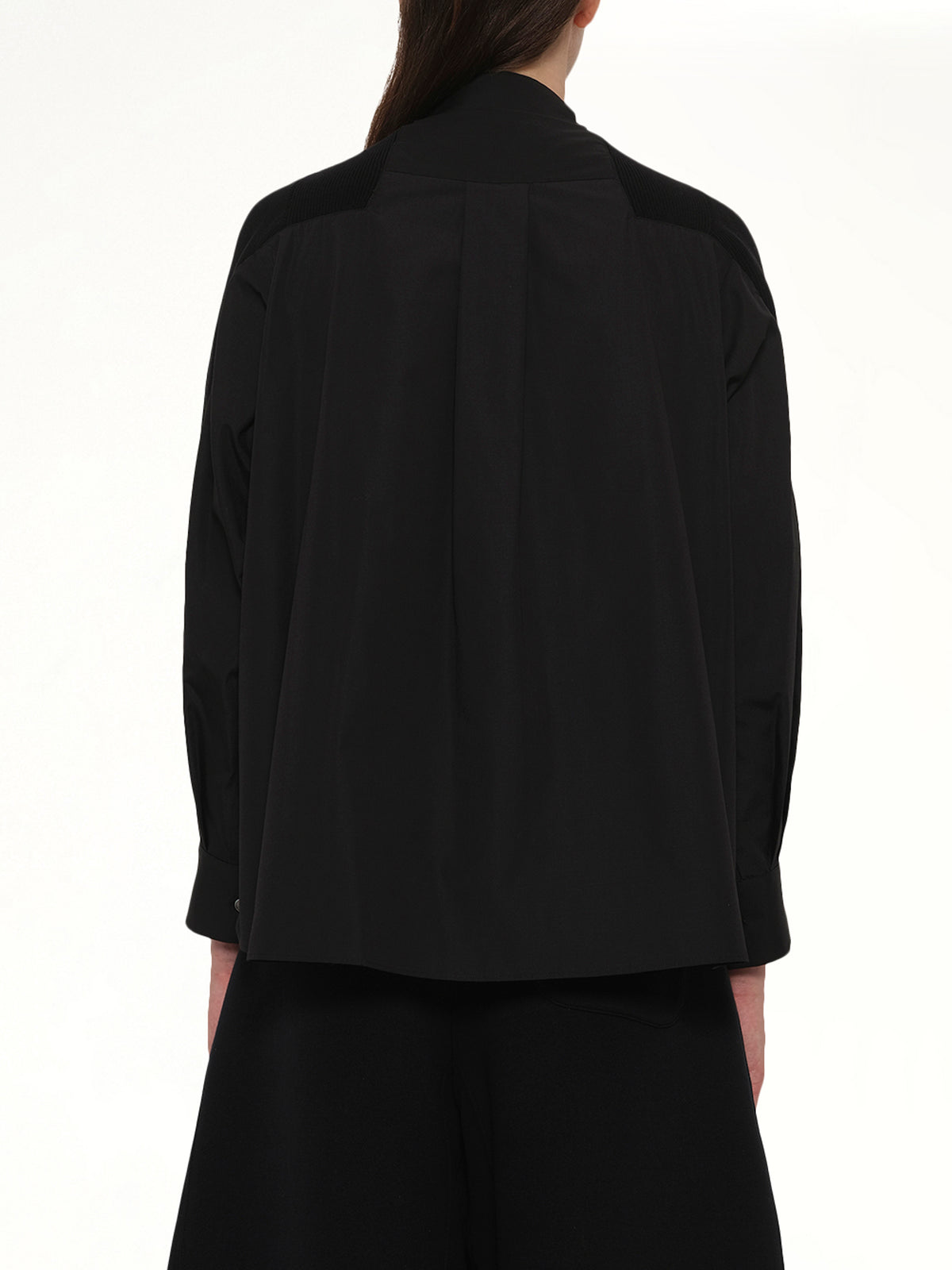 Cotton Knit x Cotton Poplin Cardigan in Black