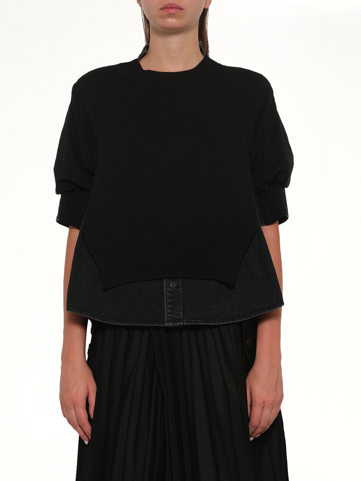 Denim x Knit Pullover in Black