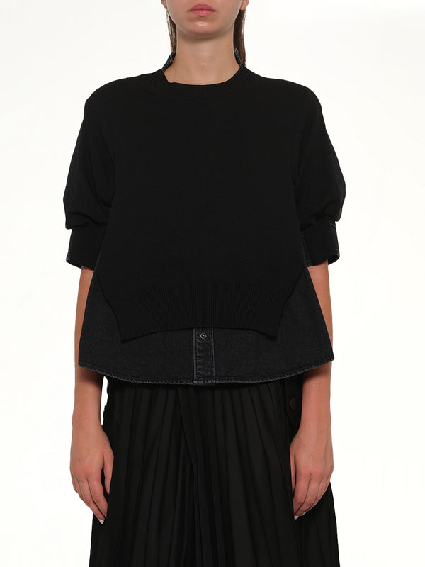 Denim x Knit Pullover in Black