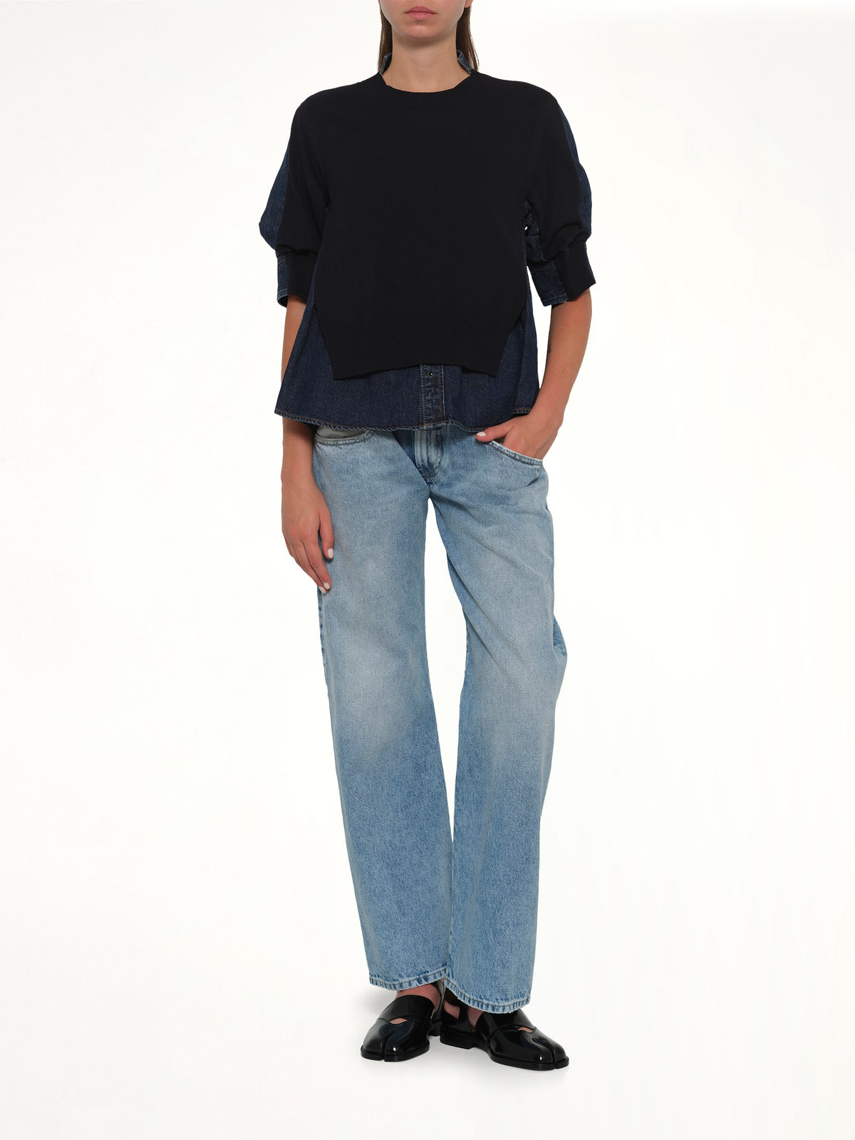 Denim x Knit Pullover in Blue