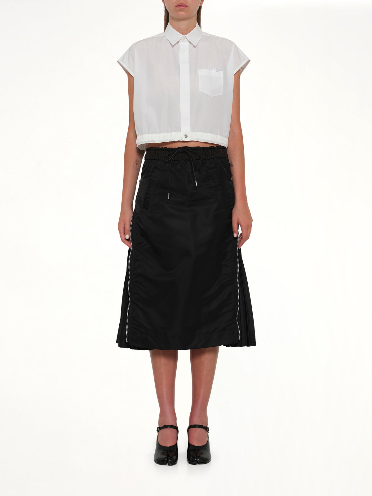 Nylon Twill Skirt in Black