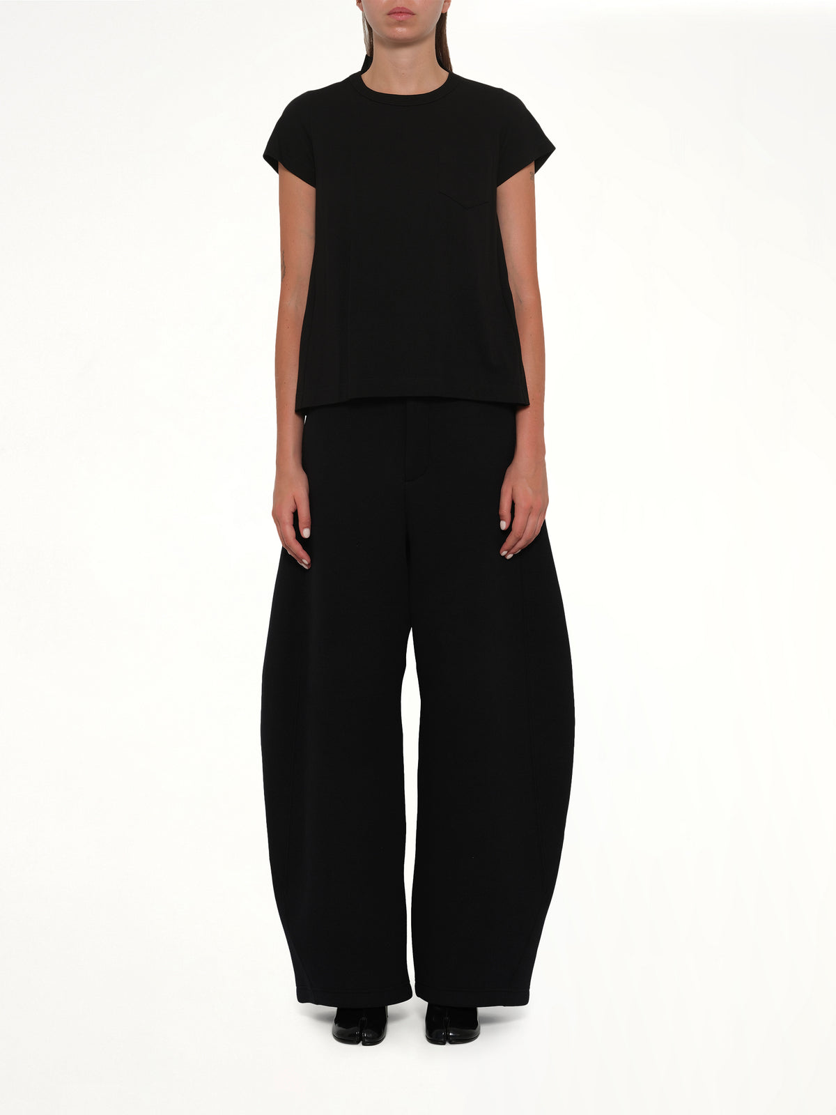 Cotton Poplin x Cotton Jersey T-Shirt in Black