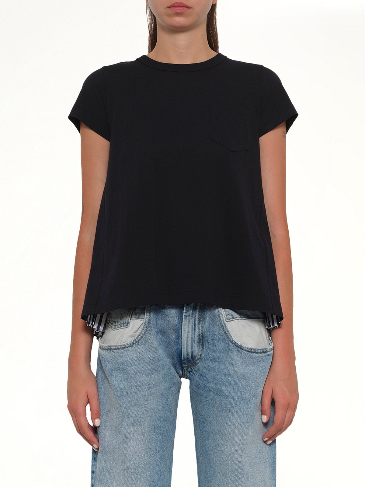 Cotton Poplin x Cotton Jersey T-Shirt in Navy