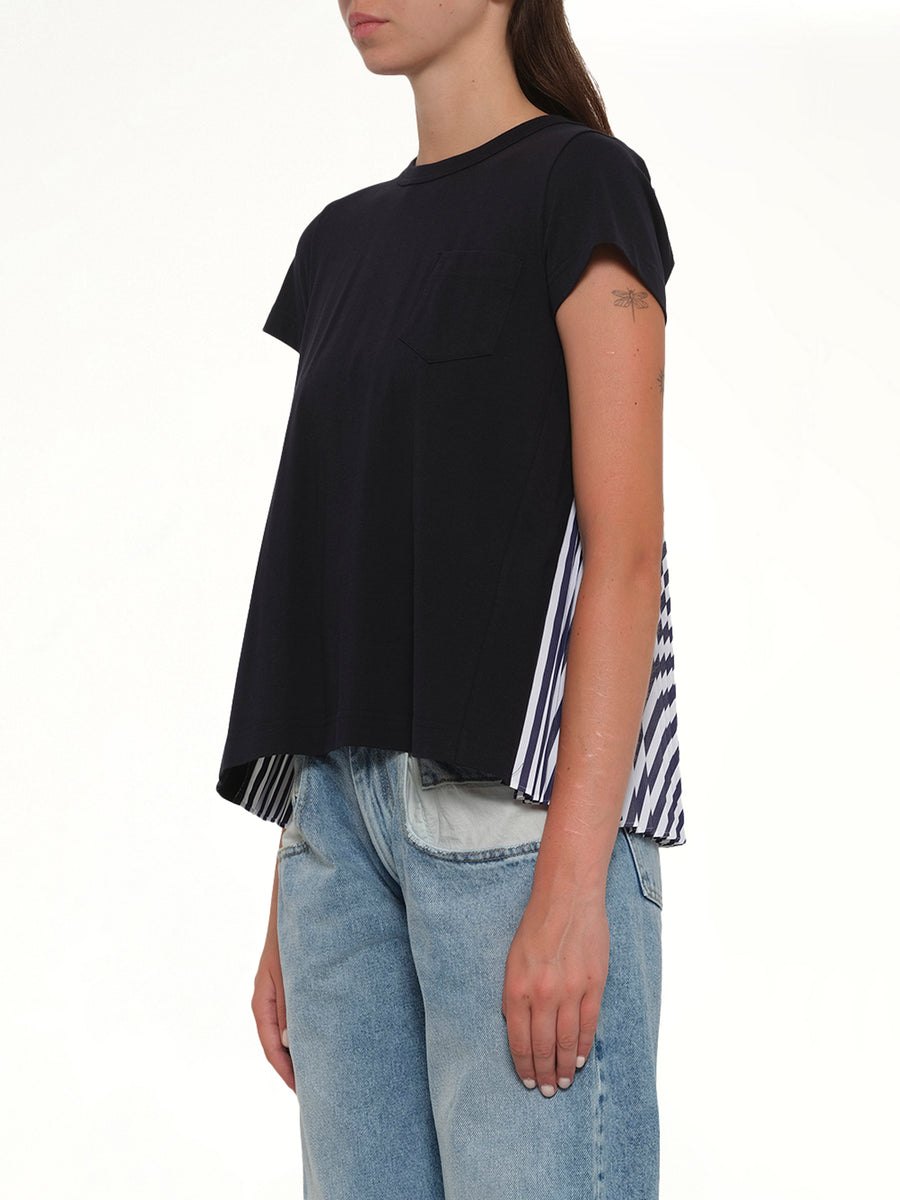 Cotton Poplin x Cotton Jersey T-Shirt in Navy