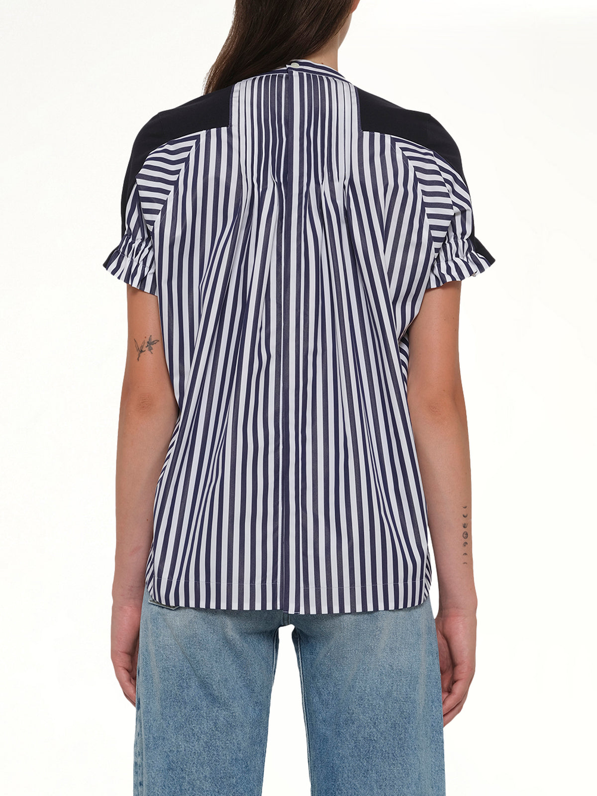 Cotton Poplin x Cotton Jersey T-Shirt in Navy/Stripe