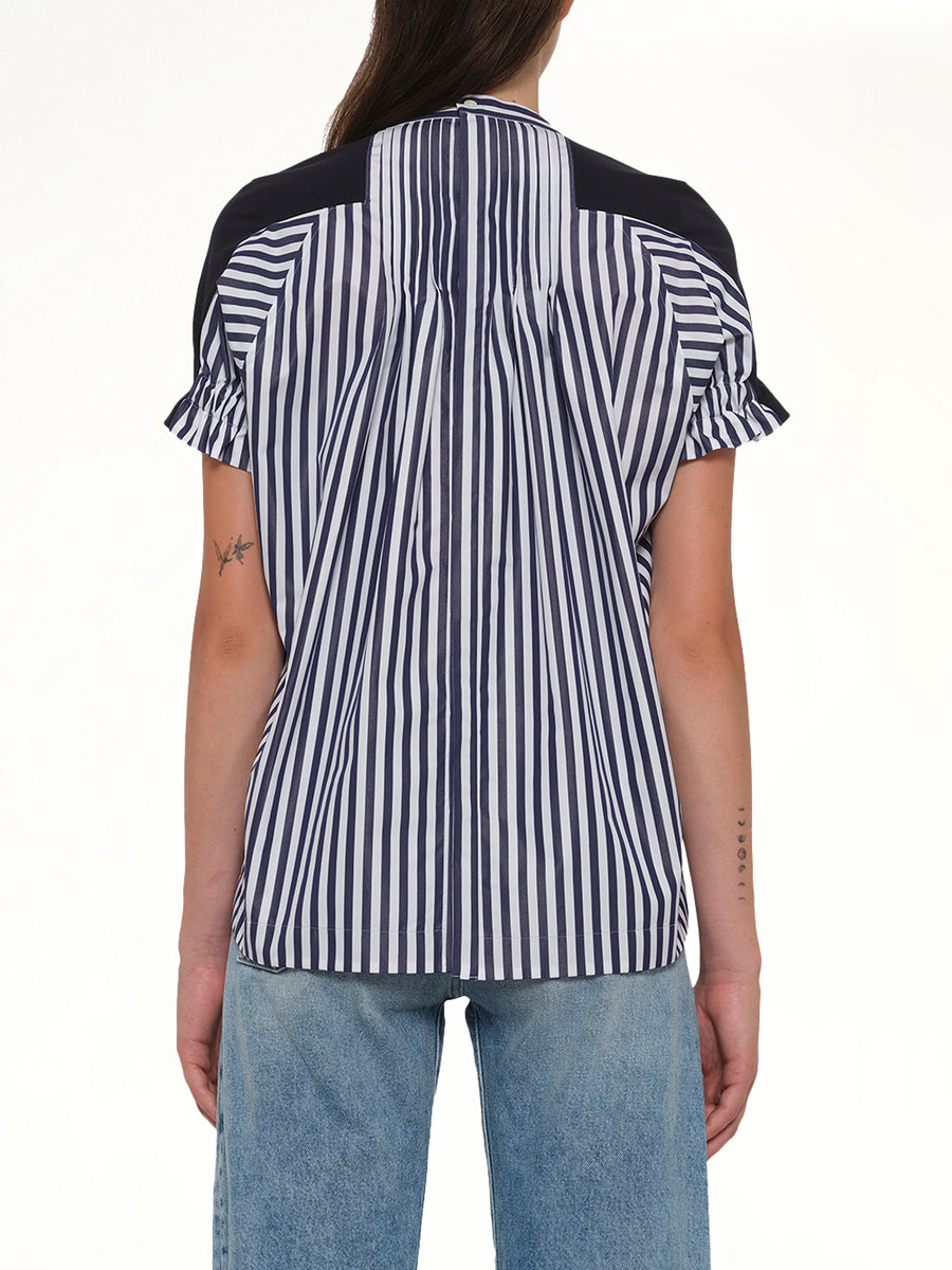 Cotton Poplin x Cotton Jersey T-Shirt in Navy/Stripe