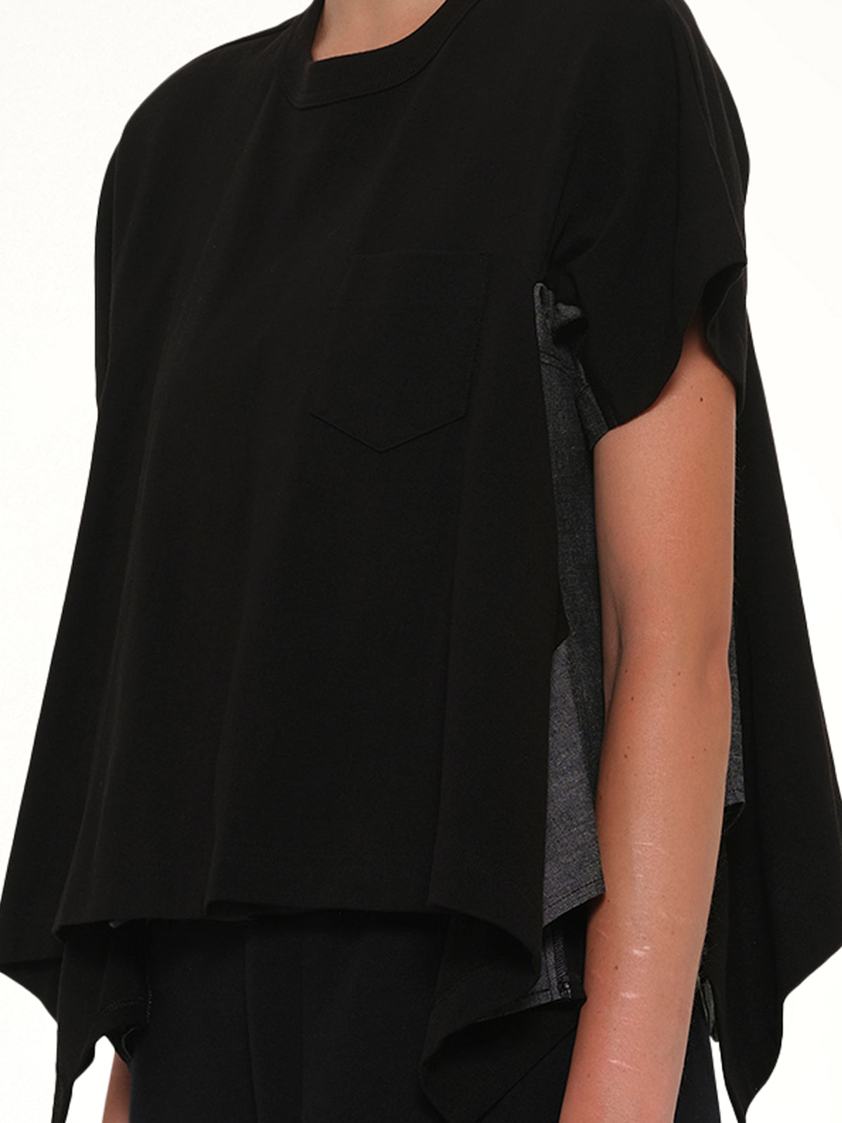 Light Weight Denim x Cotton Jersey T-Shirt in Black