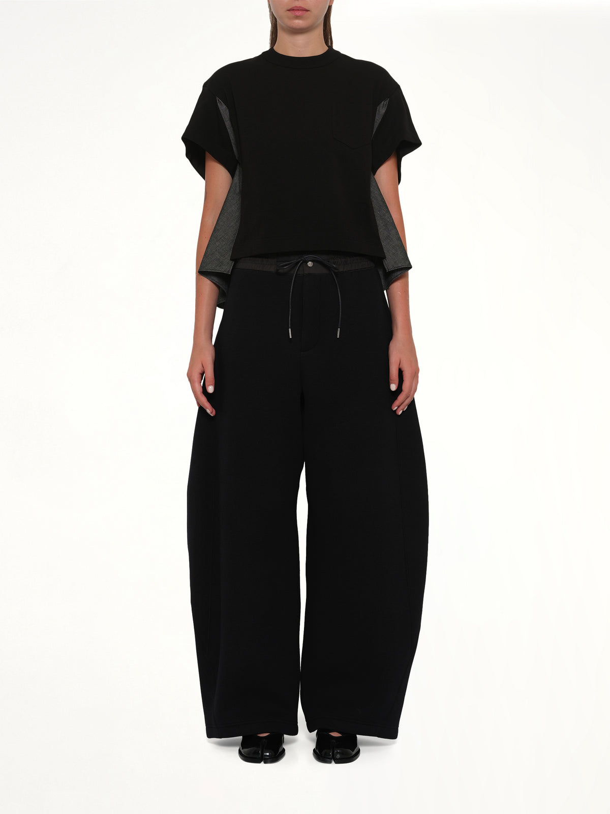 Light Weight Denim x Poplin Jersey T-Shirt in Black