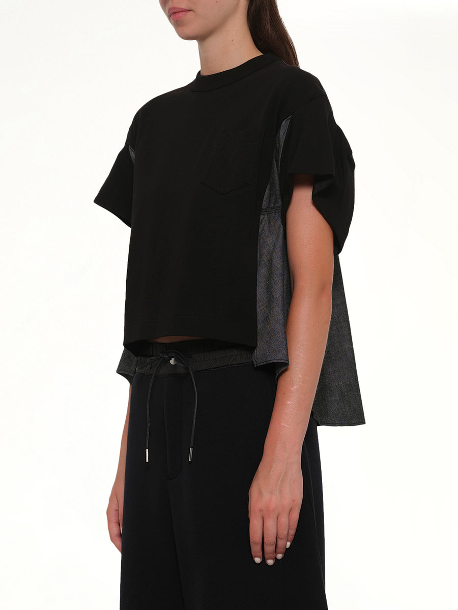 Light Weight Denim x Poplin Jersey T-Shirt in Black