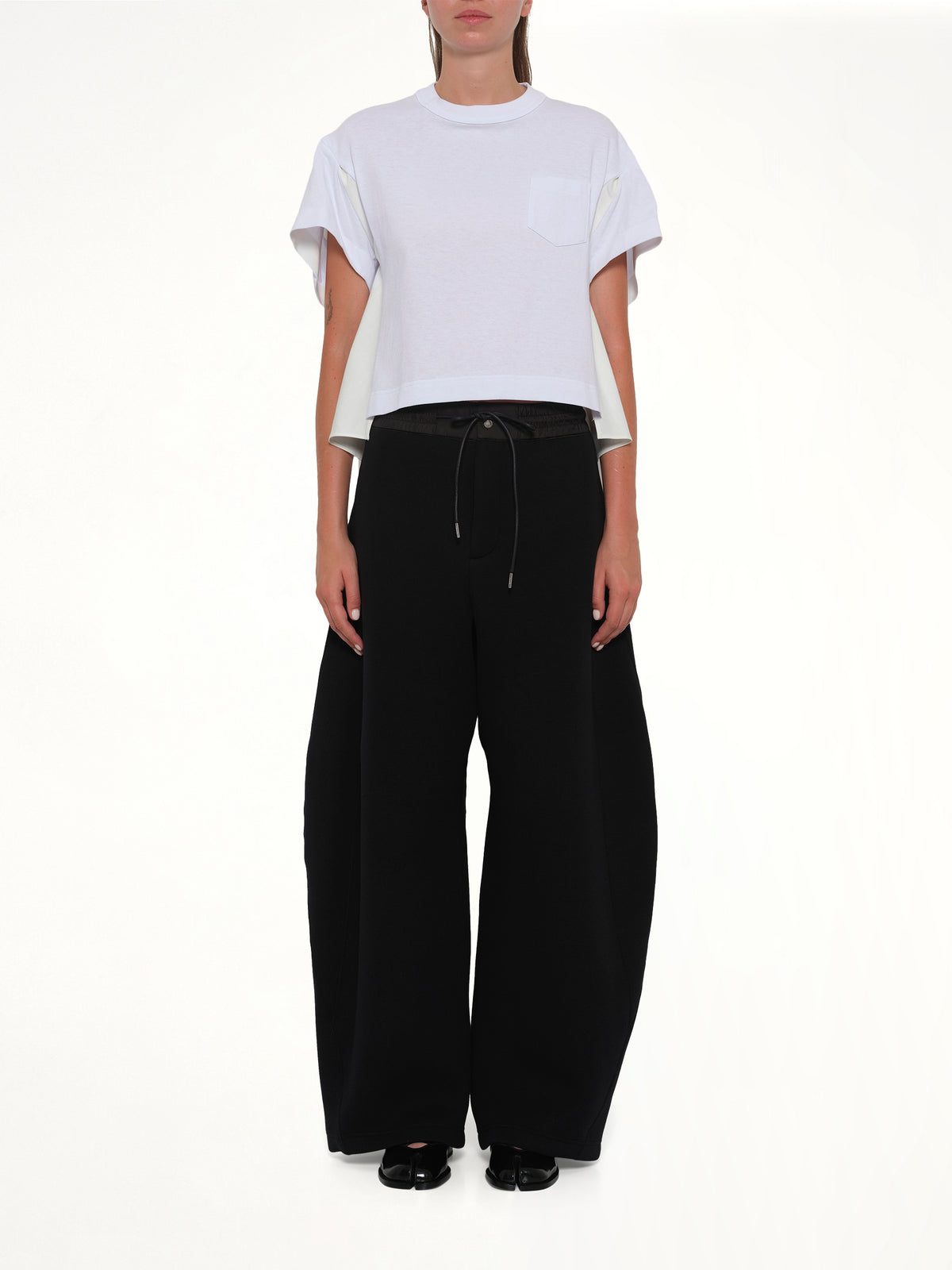 Light Weight Denim x Poplin Jersey T-Shirt in White