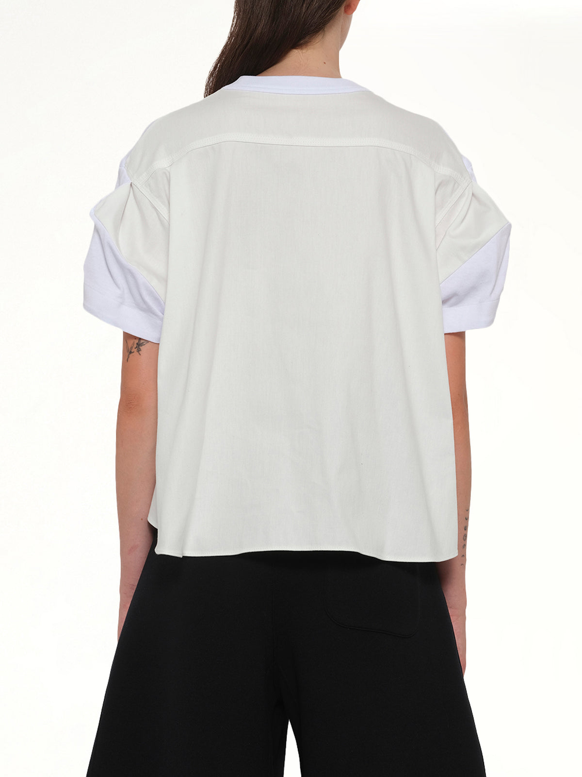 Light Weight Denim x Poplin Jersey T-Shirt in White