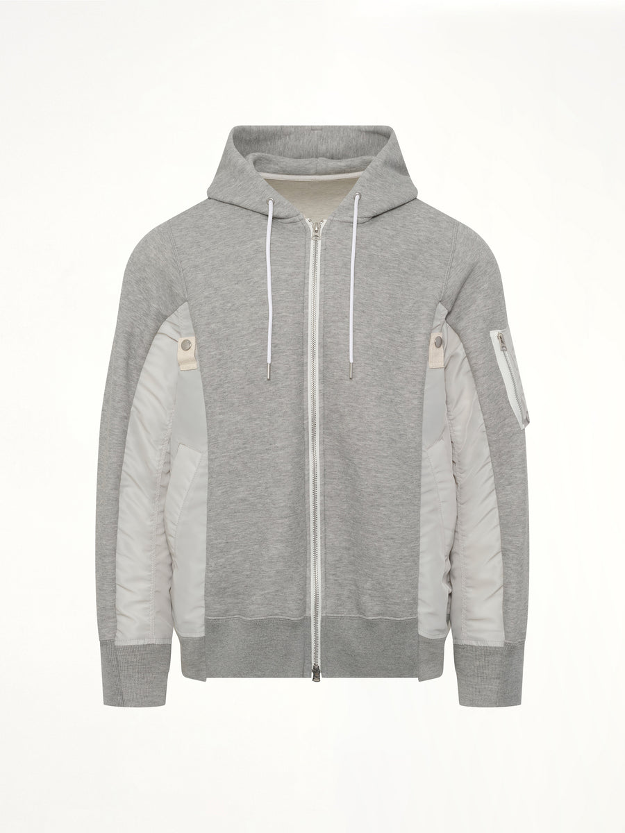 Sponge Sweat x Nylon Twill Hoodie in Light Gray