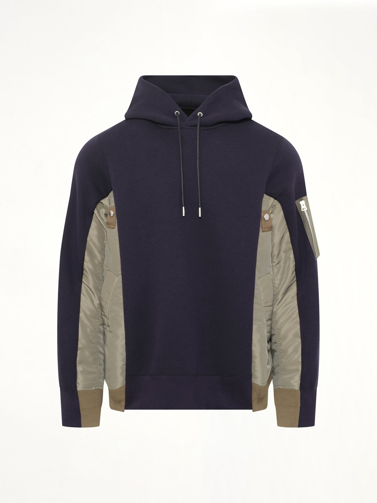 Sponge Sweat x Nylon Twill Hoodie in Navy/Khaki