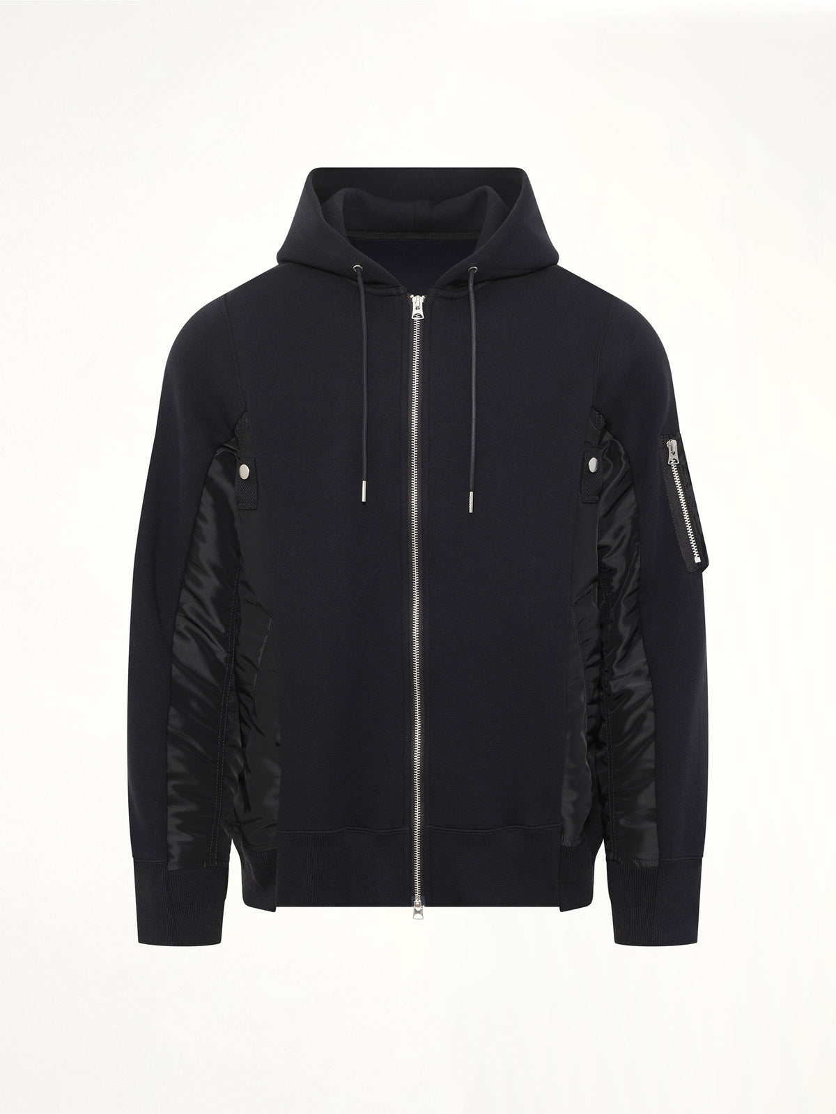 Sponge Sweat x Nylon Twill Zip Hoodie in Black