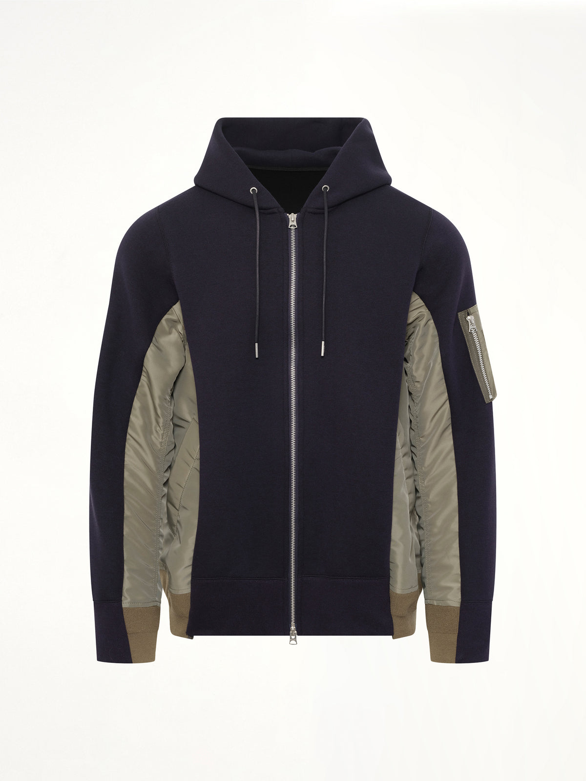 Sponge Sweat x Nylon Twill Zip Hoodie in Navy/Khaki