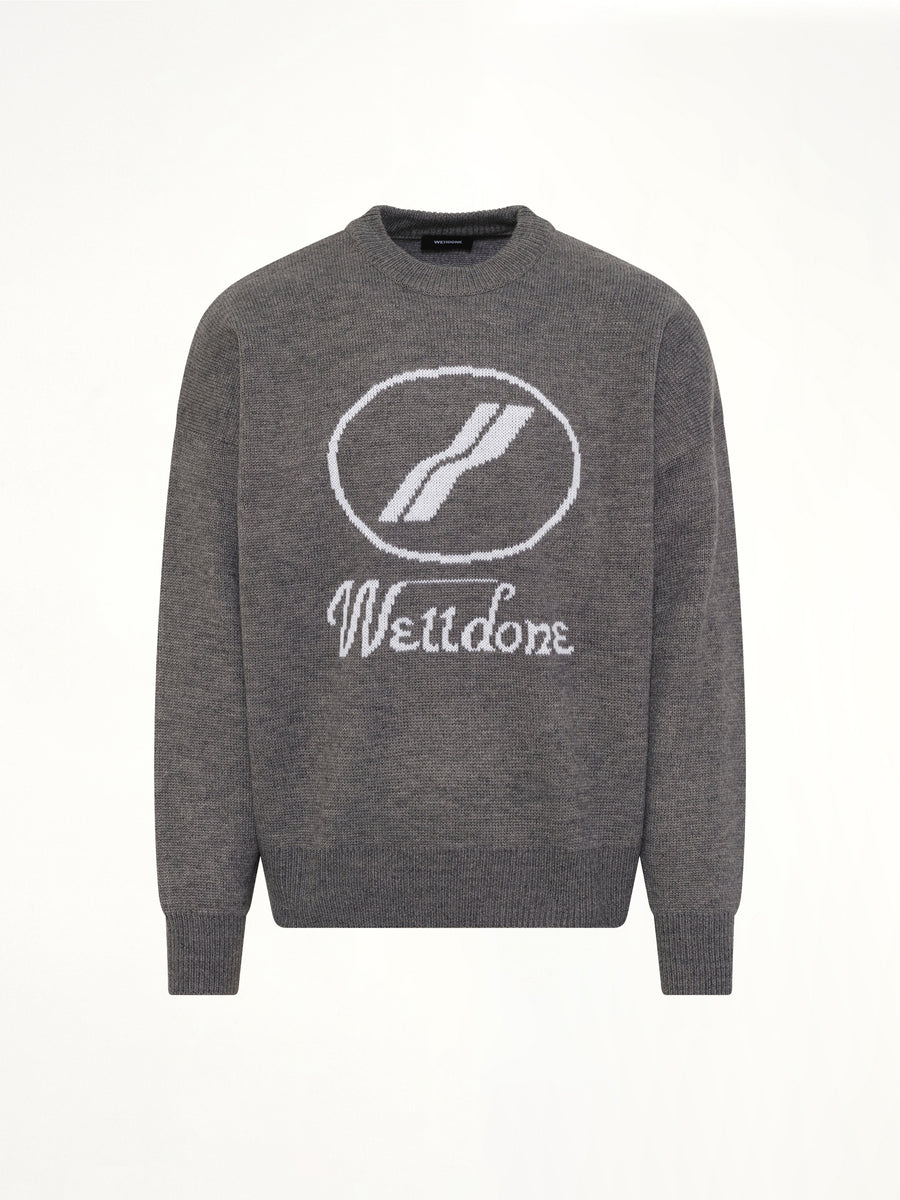 Logo Jacquard Intarsia Sweater in Grey