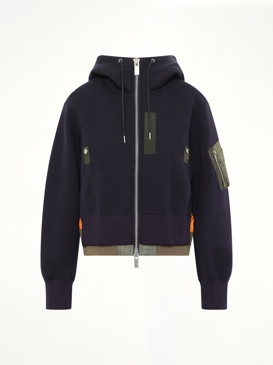Sponge Sweat x Nylon Twill Small Hoodie in Navy/Khaki
