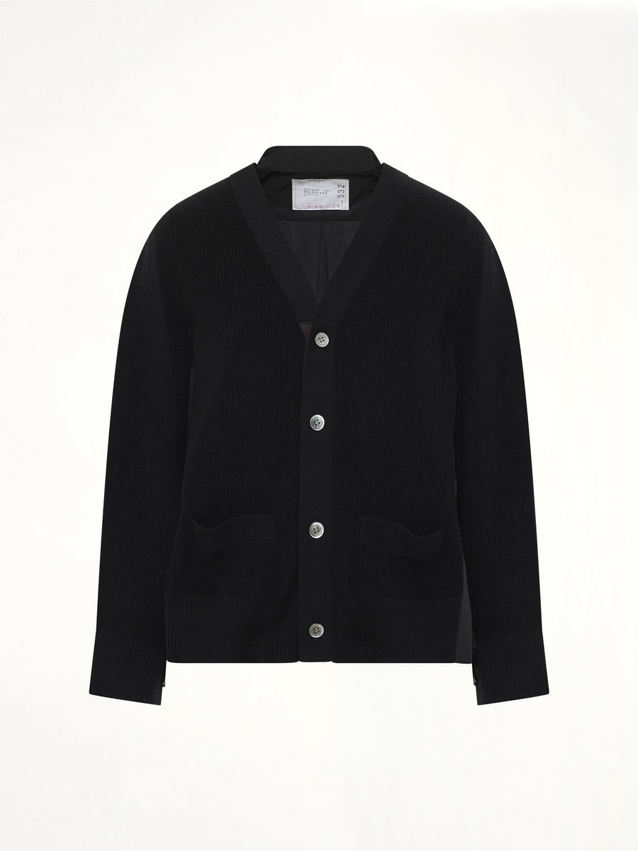 Cotton Knit x Cotton Poplin Cardigan in Black