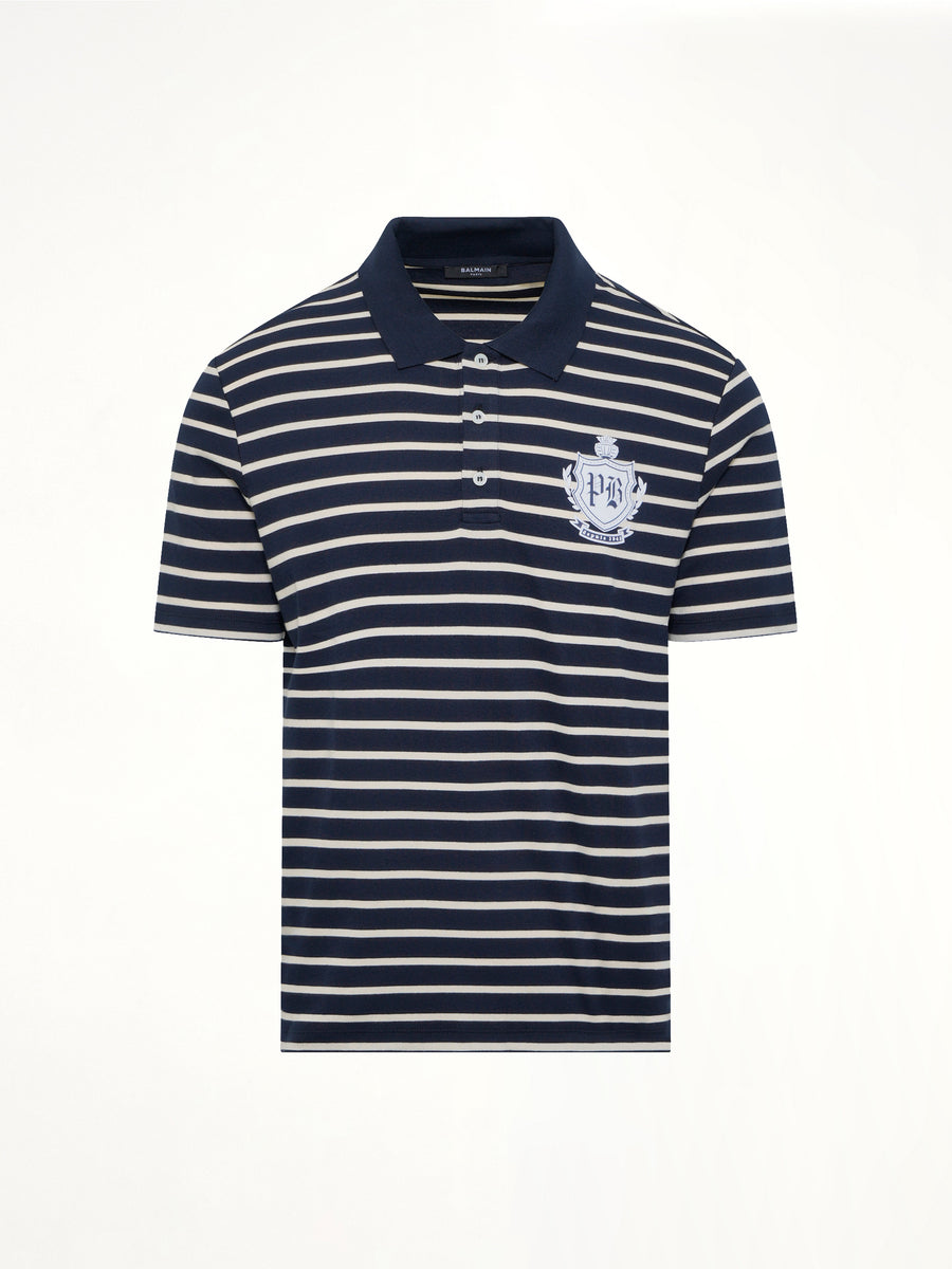 Marinière College Emblem Polo in Blue/Beige/White