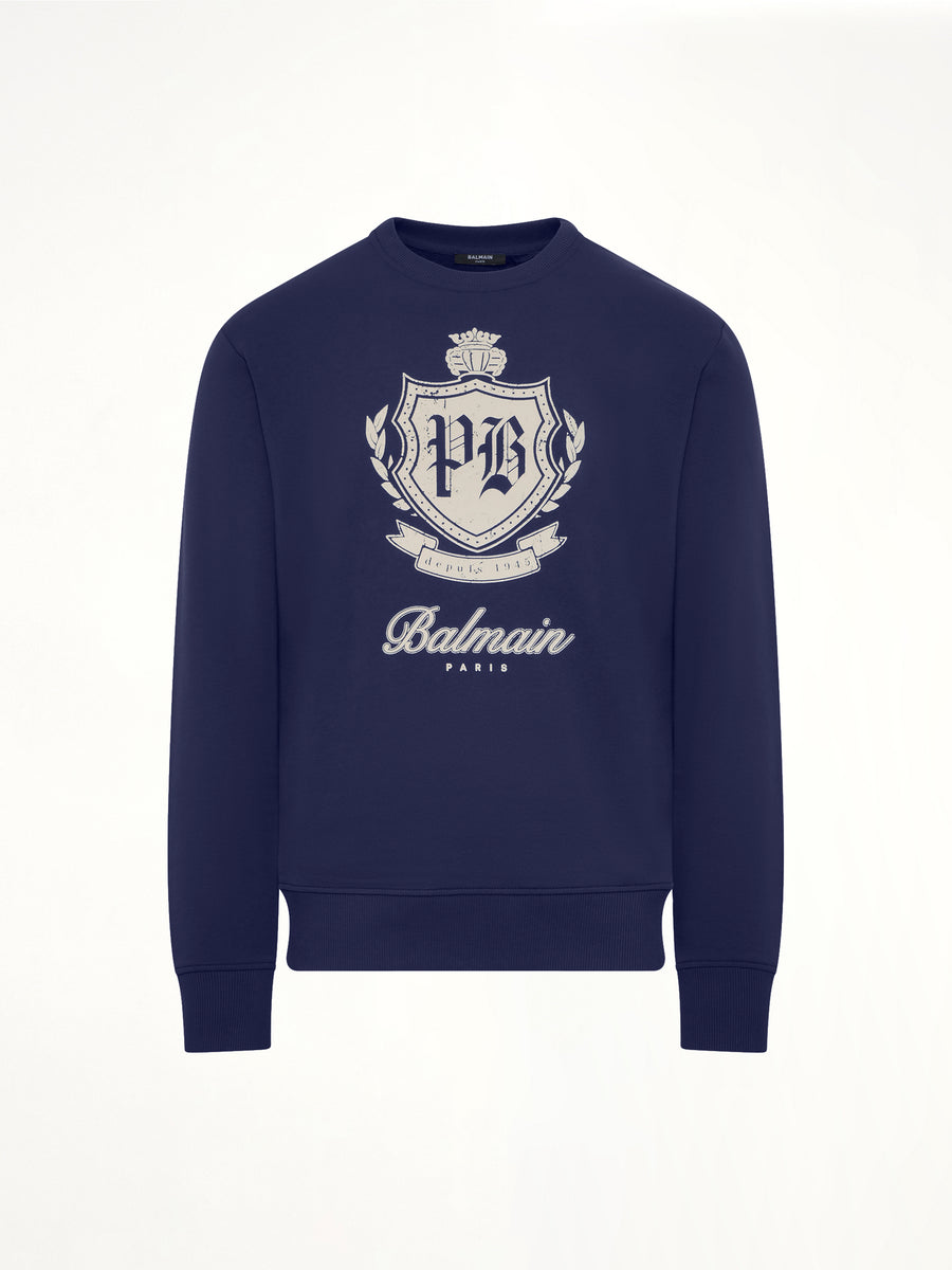 College Emblem Sweatshirt in Blue/Beige