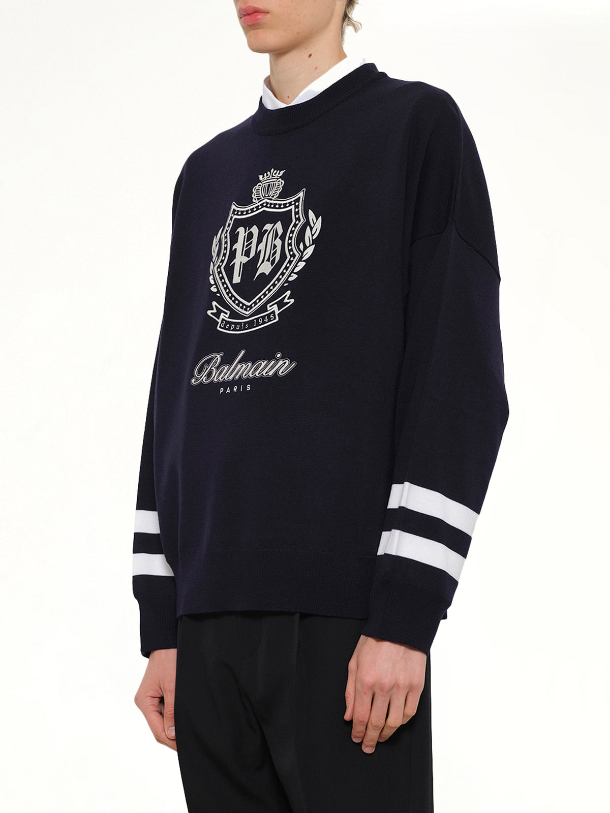 College Emblem Boxy Sweater in Marine/Natural