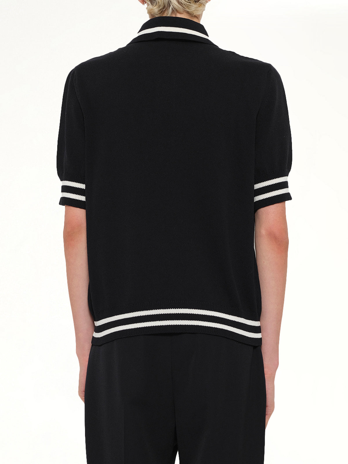 College Emblem Knit Polo in Black/Natural