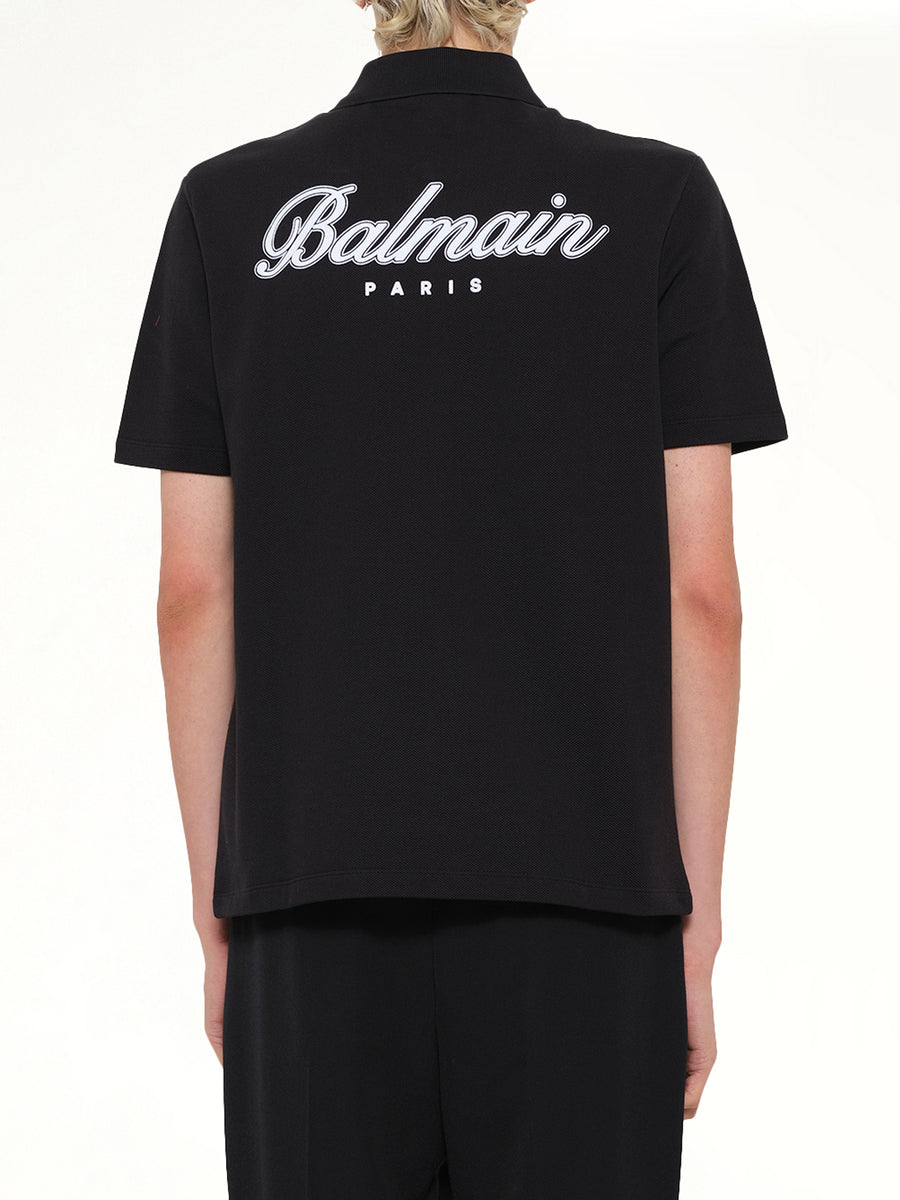 College Emblem Polo in Black/White