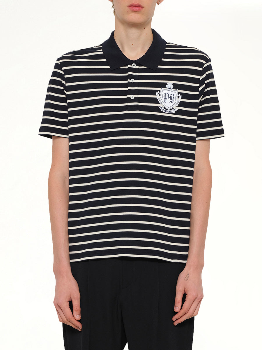 Marinière College Emblem Polo in Blue/Beige/White