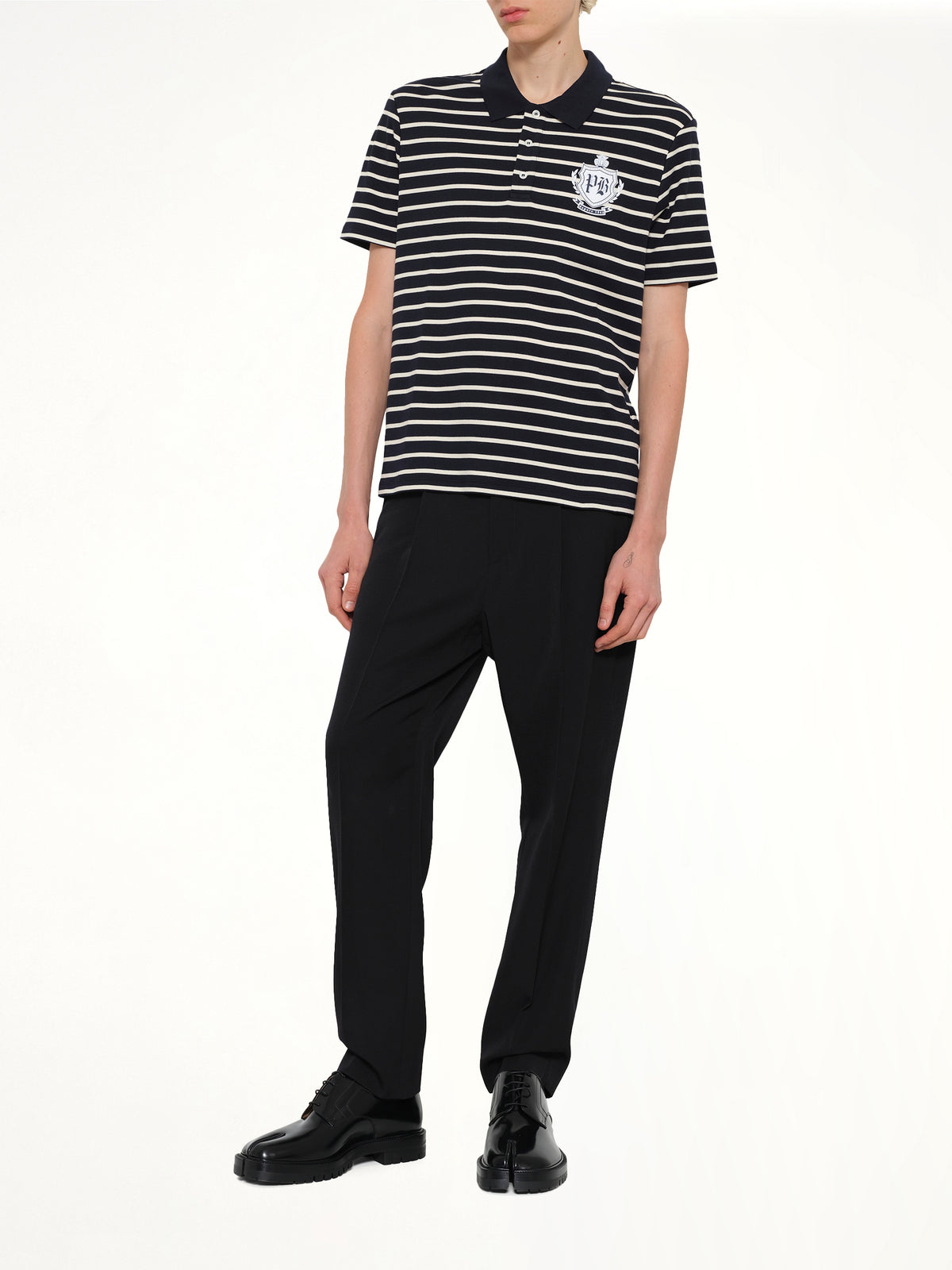 Marinière College Emblem Polo in Blue/Beige/White