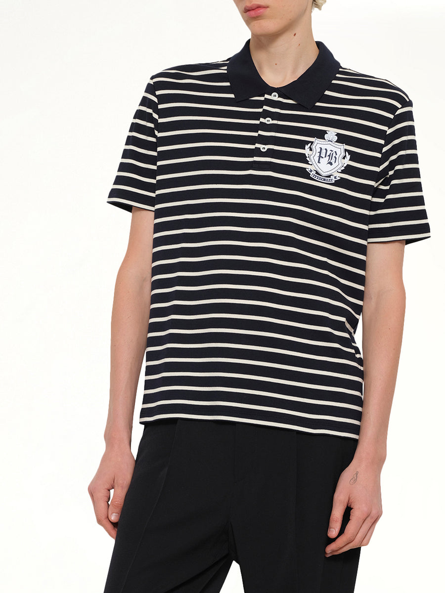 Marinière College Emblem Polo in Blue/Beige/White