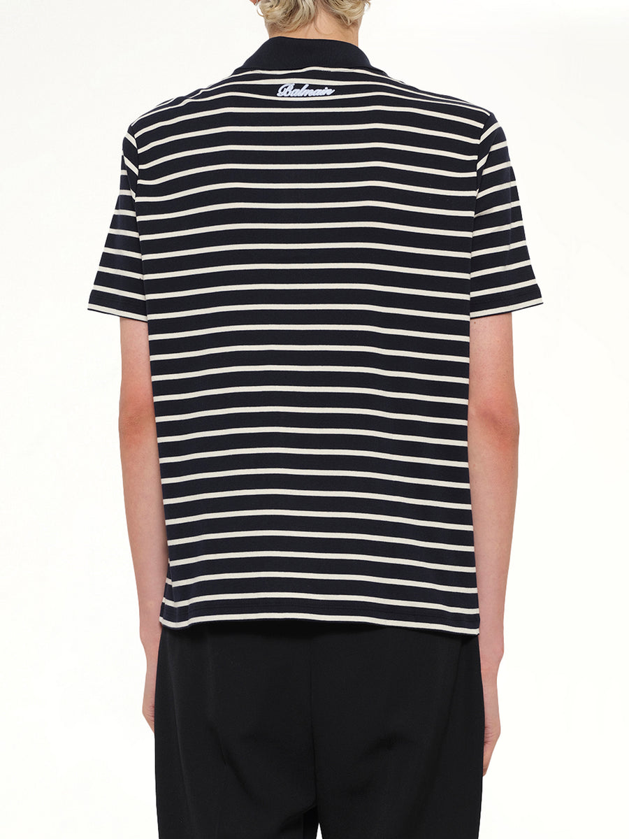 Marinière College Emblem Polo in Blue/Beige/White