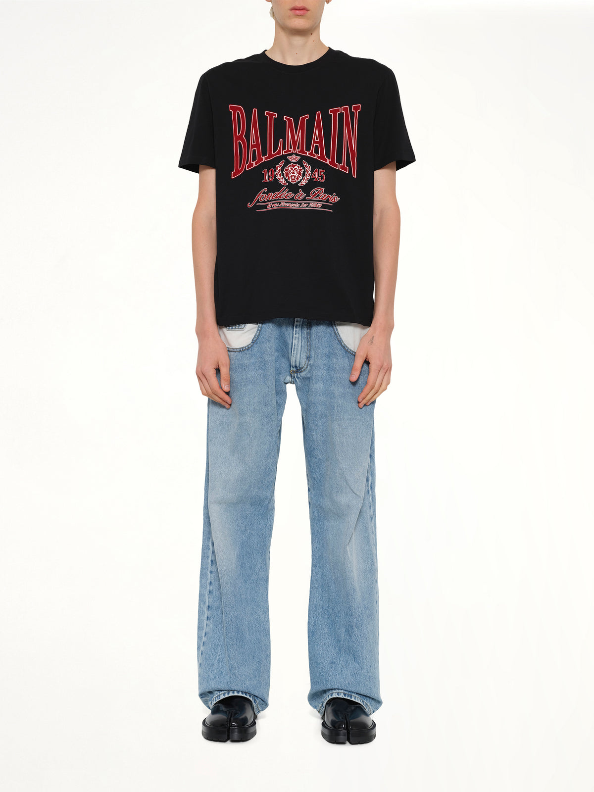 Balmain College Flock T-Shirt in Black