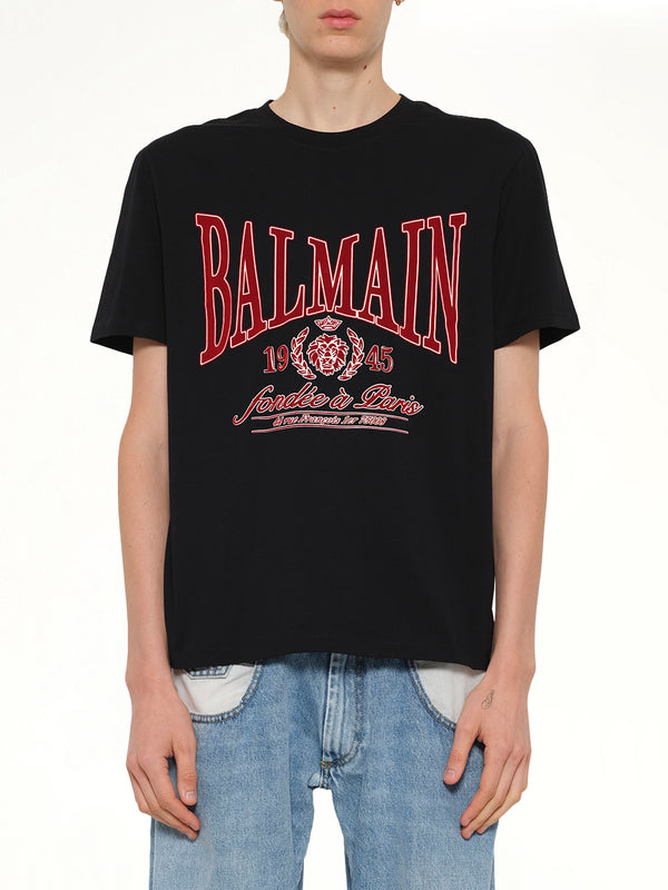 Balmain College Flock T-Shirt in Black