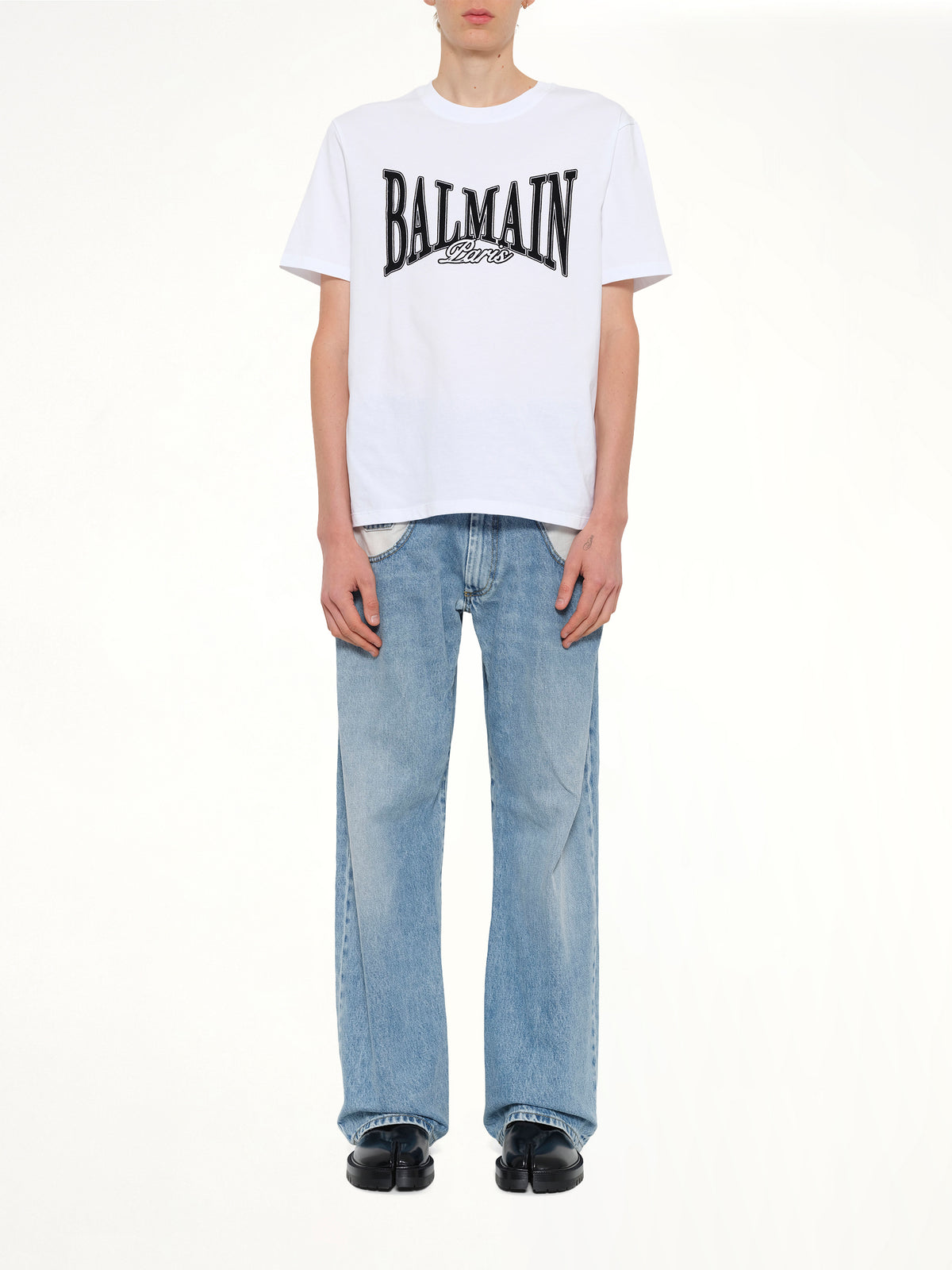 Balmain College Flock T-Shirt in White/Black