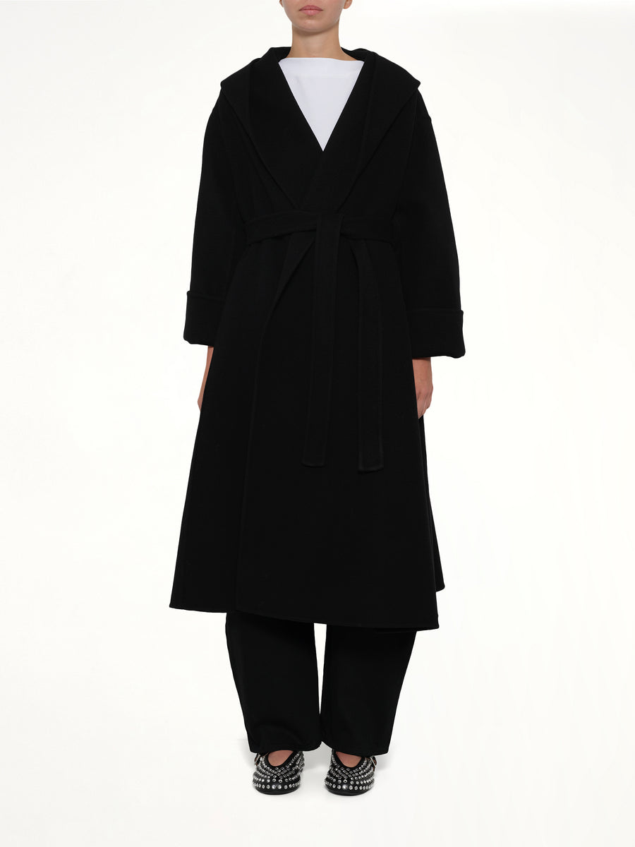 Hood Wrap Coat in Black