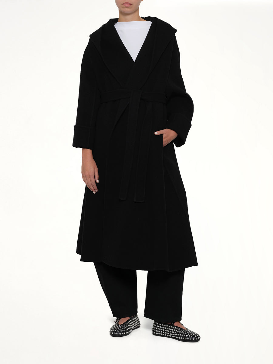 Hood Wrap Coat in Black