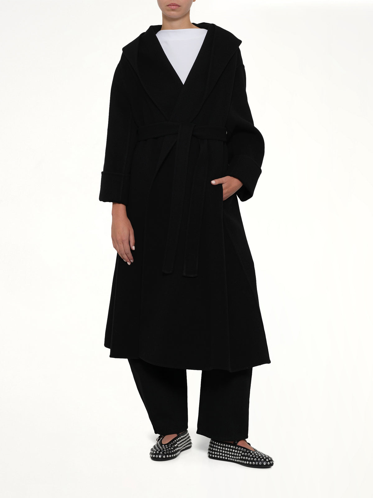 Hood Wrap Coat in Black