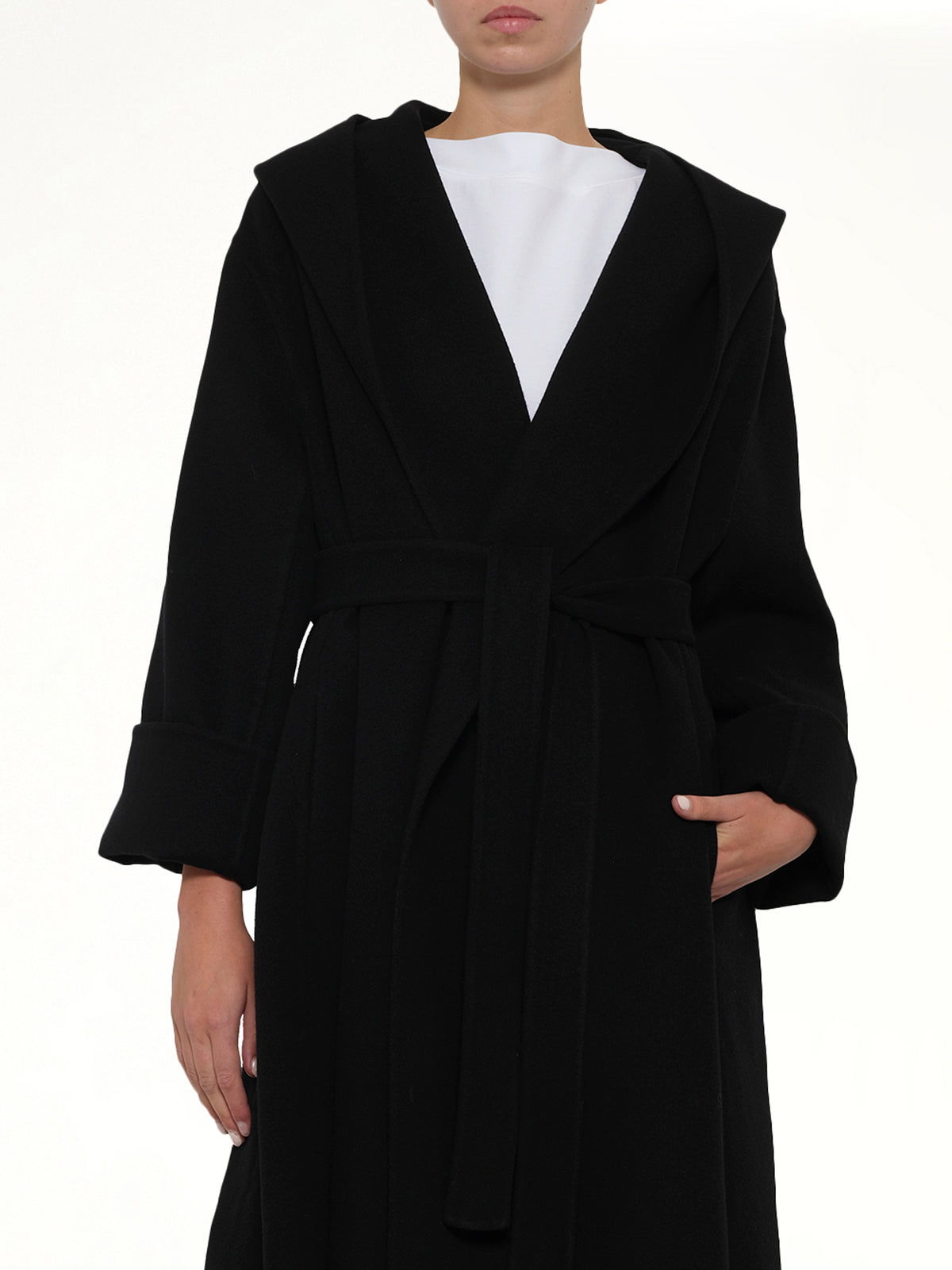 Hood Wrap Coat in Black