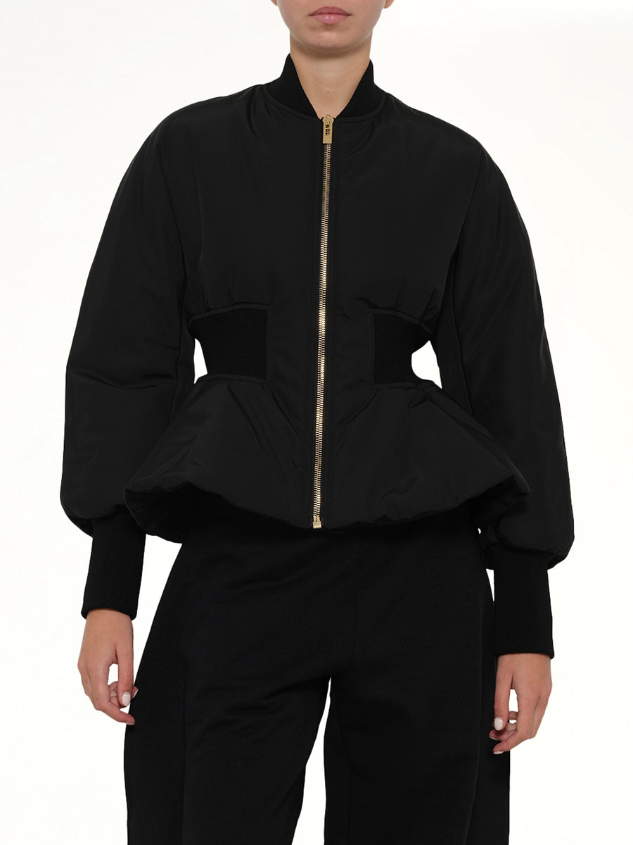 Peplum Bomber in Black